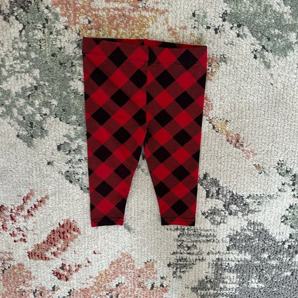 New Ralph Lauren Baby Girl Red & Black Buffalo Check Leggings Size 9 Months